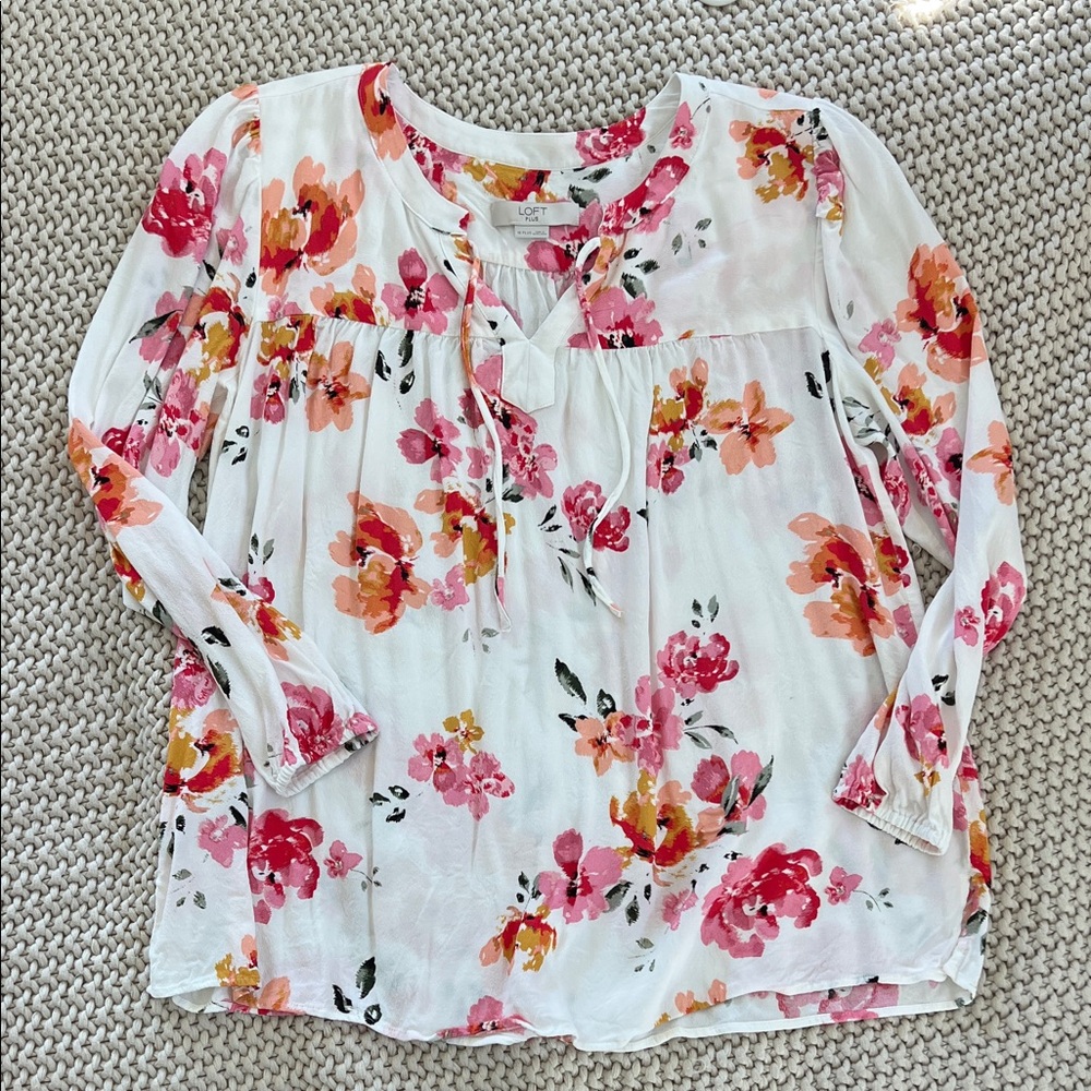 LOFT Floral Blouse - White and Pink